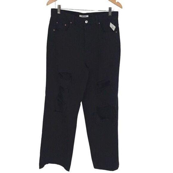 Pacsun Womens High Rise Button Fly Distressed Baggy Jeans Eco Black Size 30 NWT‎ - Picture 1 of 13